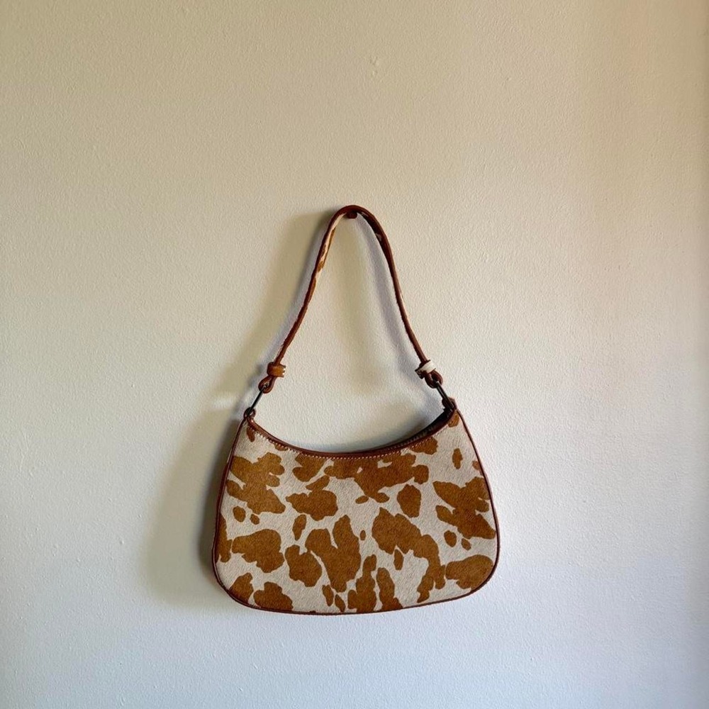 Calf hair shoulder bag brown and beige cow print